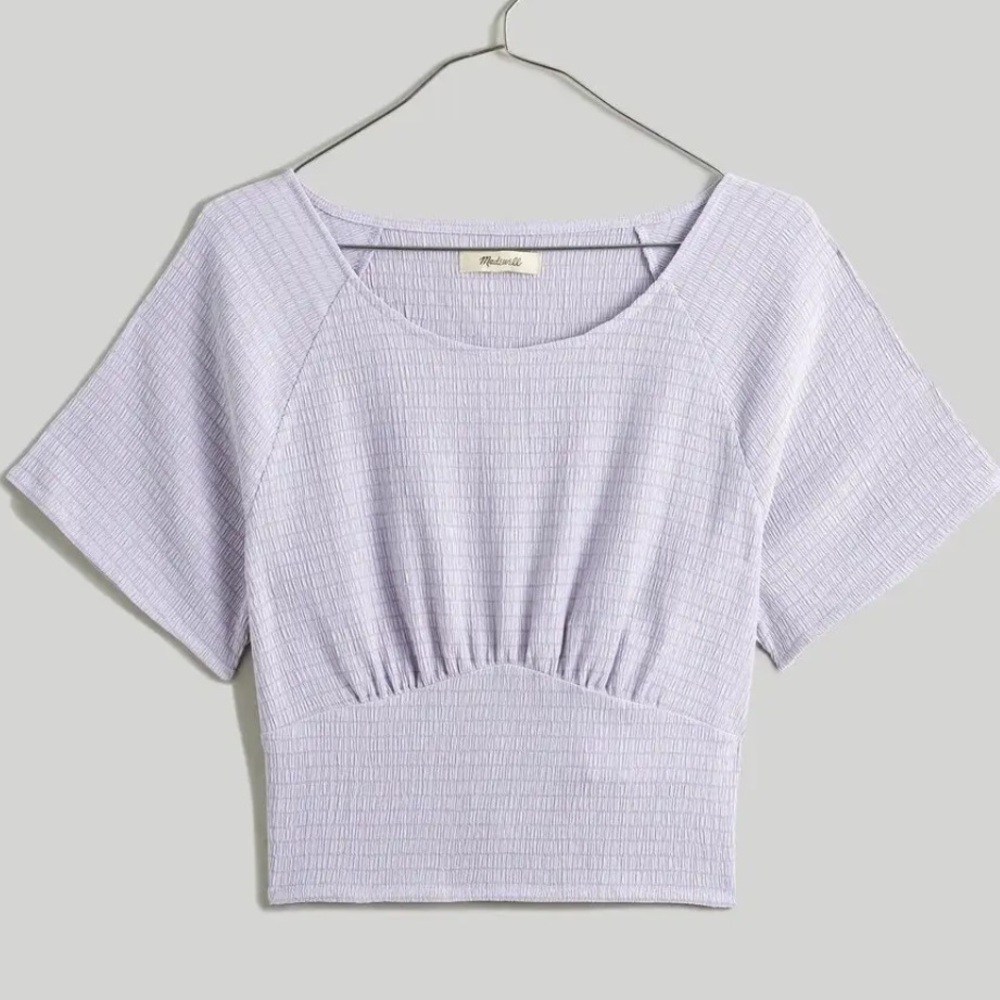 NWT Madewell light purple/lavender shirred crew neck short sleeve crop top small